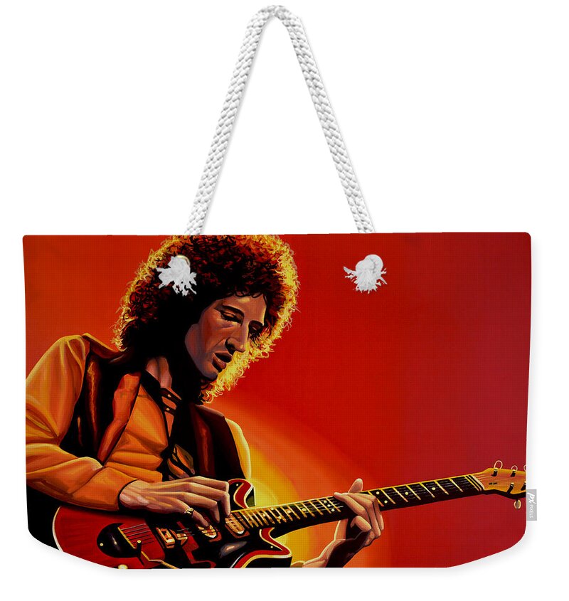 Brian May Weekender Tote Bag featuring the painting Brian May of Queen Painting by Paul Meijering