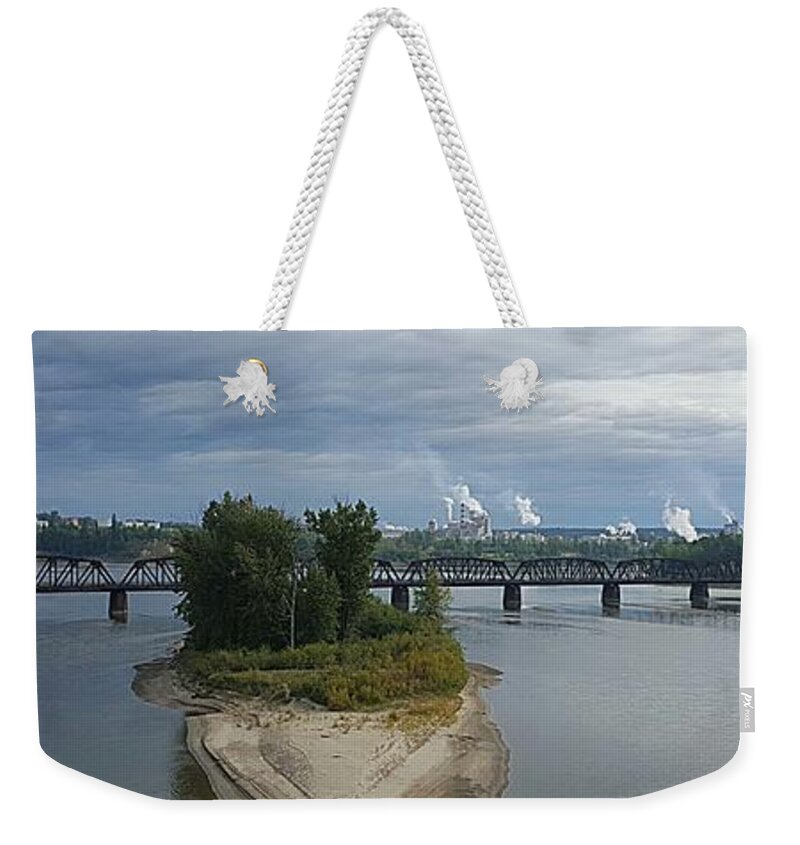 Bridge Weekender Tote Bag featuring the photograph Bridge through Blue Island by Kathleen Voort