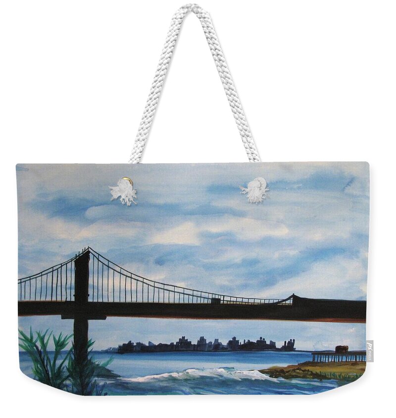 Beach Scene Weekender Tote Bag featuring the painting Bridge to Europe by Patricia Arroyo