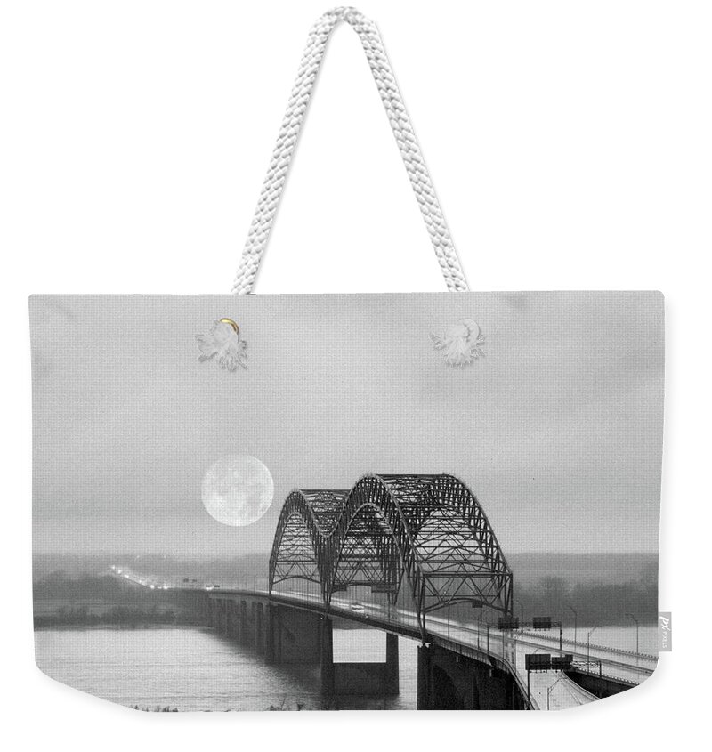 Bridge Weekender Tote Bag featuring the photograph Bridge with Moon by James C Richardson