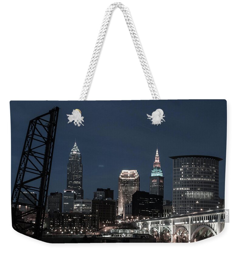 Cleveland Weekender Tote Bag featuring the photograph Bridges and Buildings by Stewart Helberg