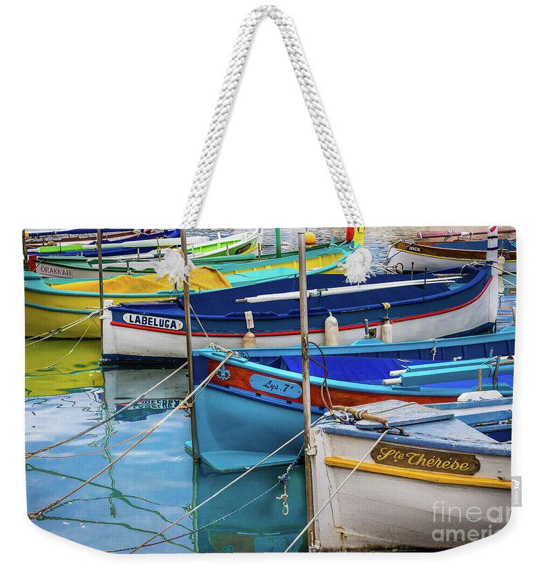 Cote D'azur Weekender Tote Bag featuring the photograph Bright Boats in Nice, France by Liesl Walsh