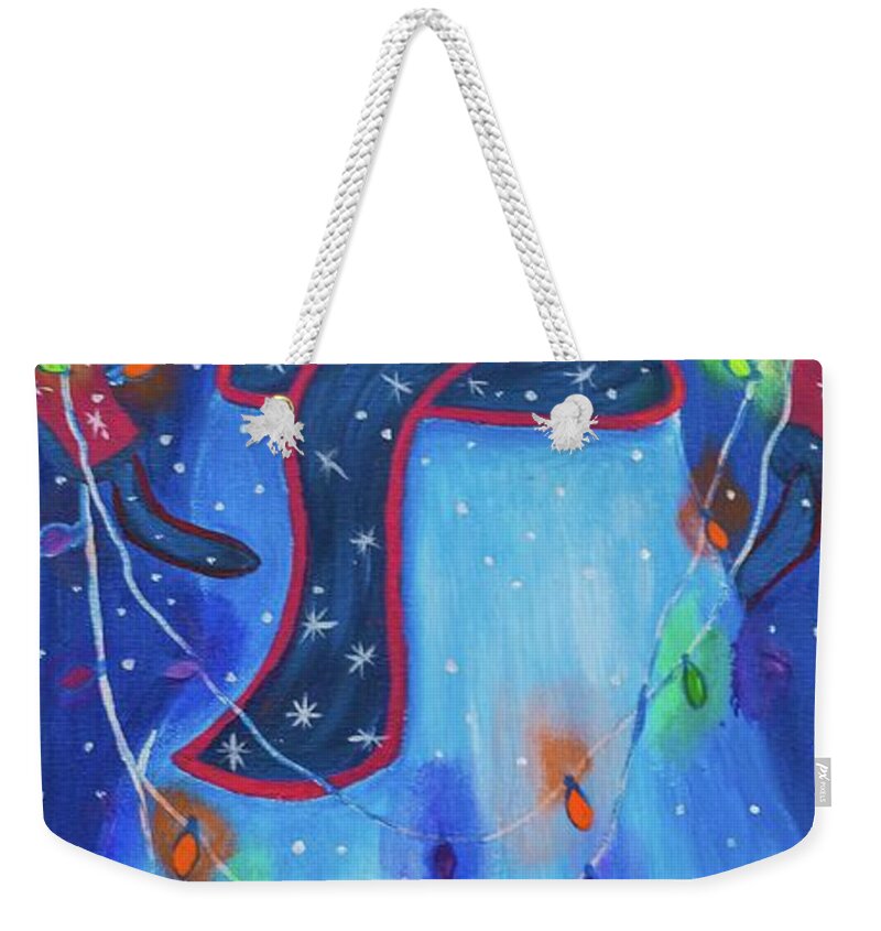 Snowman Weekender Tote Bag featuring the painting Bright Light Snowman by Neslihan Ergul Colley