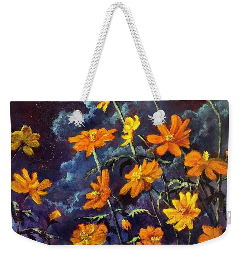 Bright Weekender Tote Bag featuring the painting Bright Lights by Rand Burns