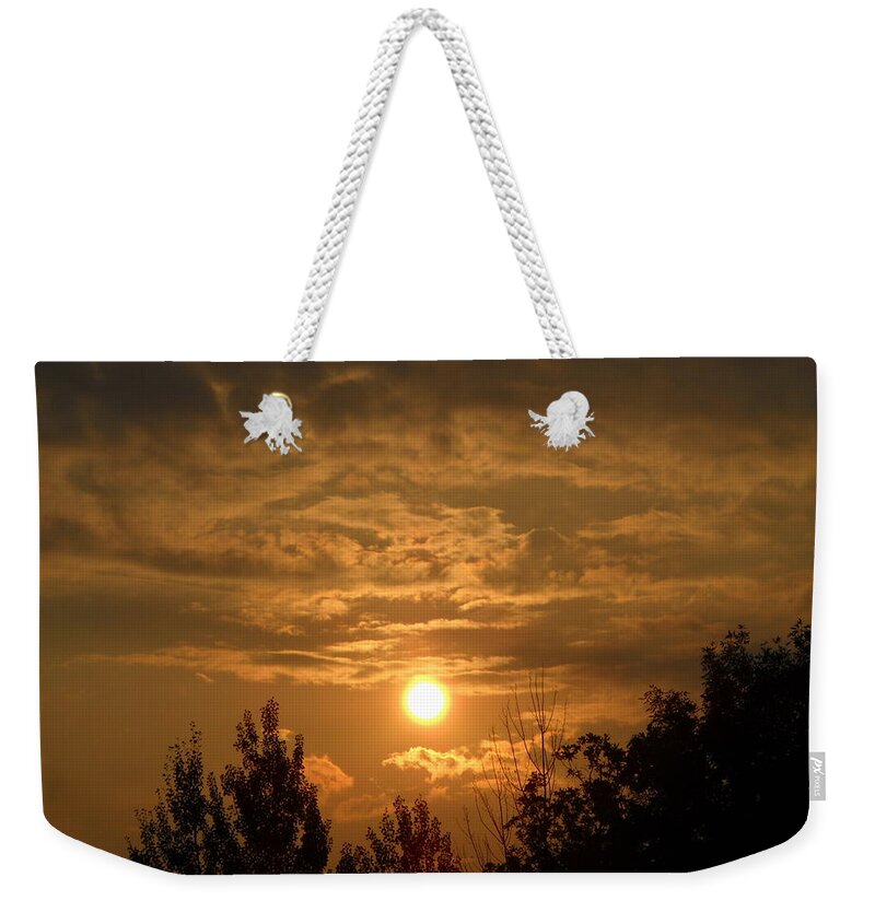Sunrise Weekender Tote Bag featuring the photograph Bright Orange Late July Sunrise by Kent Lorentzen