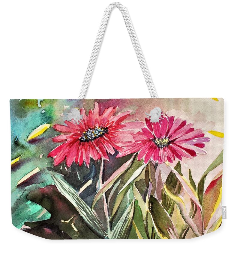 Daisy Weekender Tote Bag featuring the painting Bright Spring Daisies by Mindy Newman