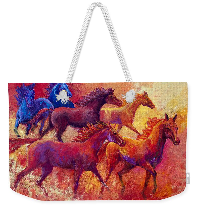 Horses Weekender Tote Bag featuring the painting Bring the Mares Home by Marion Rose