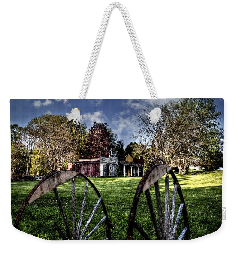 Country Weekender Tote Bag featuring the photograph Broken Wheel Ranch by Deborah Klubertanz