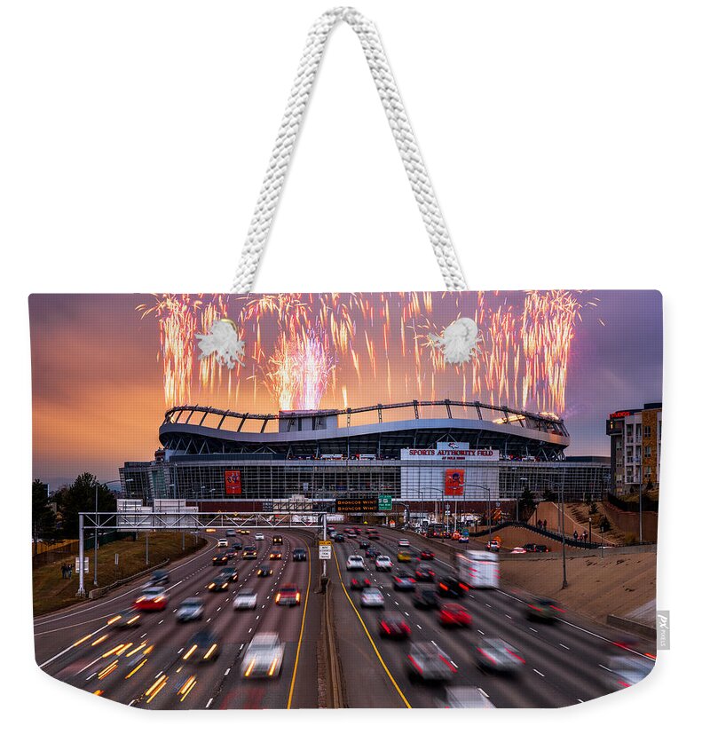 Denver Weekender Tote Bag featuring the photograph Broncos Win AFC Championship Game 2016 by Darren White