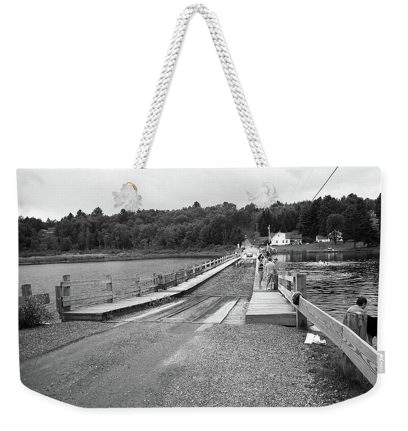 America Weekender Tote Bag featuring the photograph Brookfield, Vt - Floating Bridge 5 BW by Frank Romeo