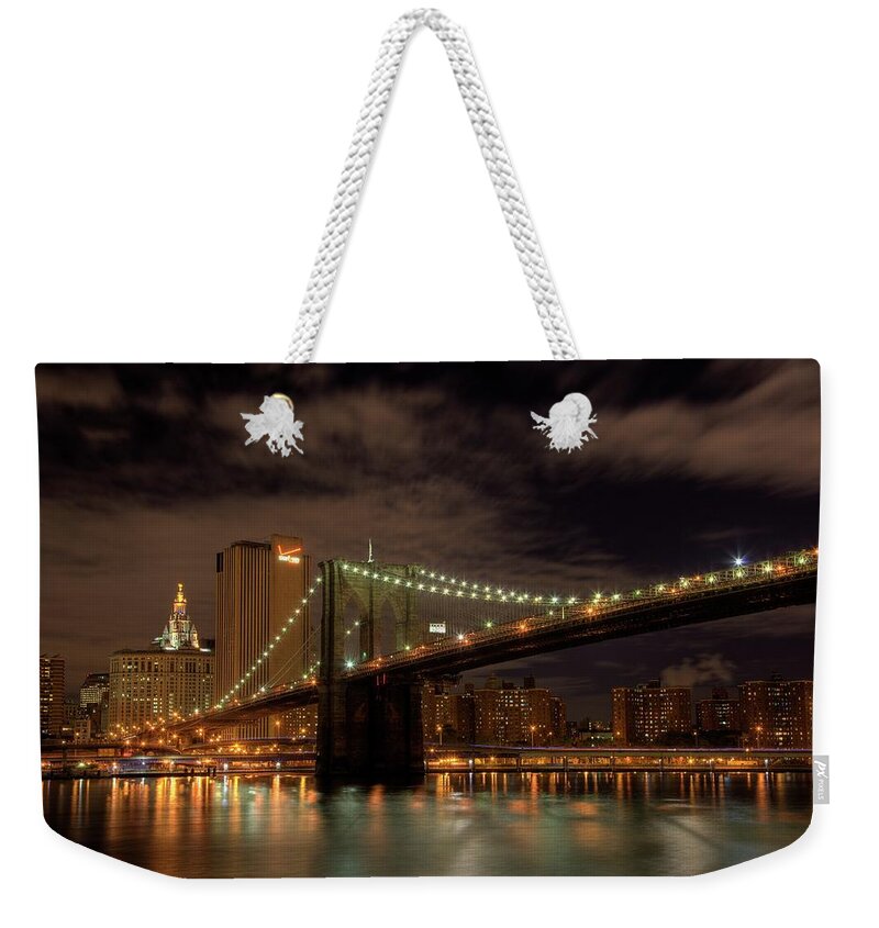 Brooklyn Bridge Weekender Tote Bag featuring the photograph Brooklyn Bridge at Dusk by Shawn Everhart