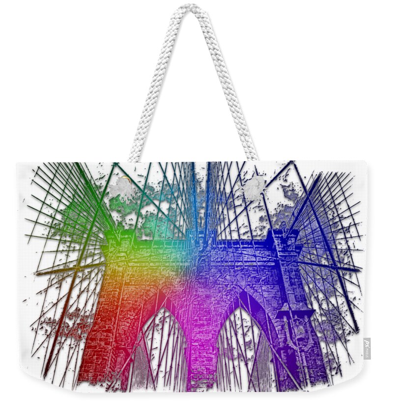 Cool Weekender Tote Bag featuring the photograph Brooklyn Bridge Cool Rainbow 3 Dimensional by DiDesigns Graphics