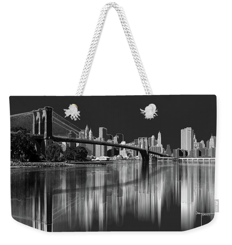 Brooklyn Bridge Reflection Weekender Tote Bag featuring the digital art Brooklyn Bridge Reflection by Joe Tamassy