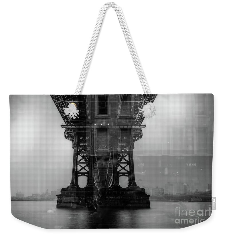 Brooklyn Bridge Weekender Tote Bag featuring the photograph Brooklyn Bridge Reflections NYC by Edward Fielding