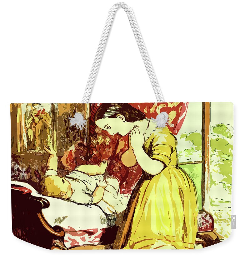 Brother And Sister Is An Old Book Image From The 1800's Which Has Been Edited And Enhanced. Weekender Tote Bag featuring the digital art Brother and Sister by Digital Art Cafe