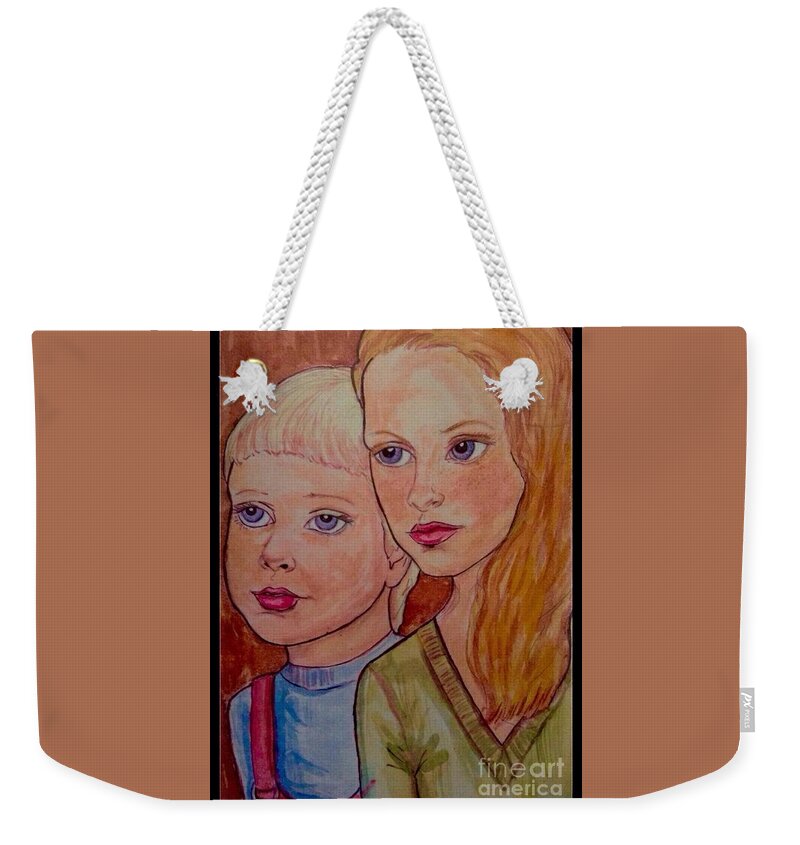 Portrait Art Weekender Tote Bag featuring the painting Brother and Sister by Joan-Violet Stretch