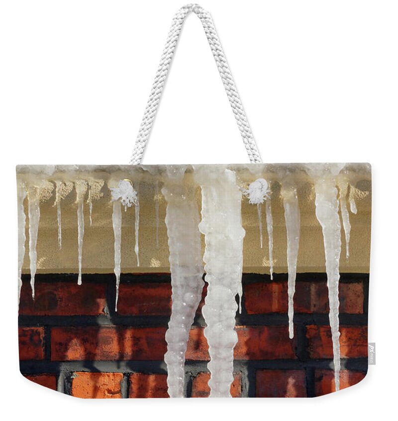 Icicles. Snow Weekender Tote Bag featuring the photograph Brrrrr by Cate Franklyn