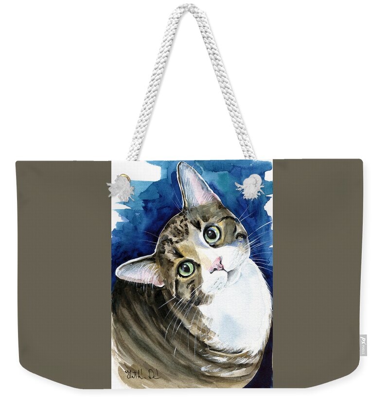 Bubbles Weekender Tote Bag featuring the painting Bubbles - Tabby Cat Painting by Dora Hathazi Mendes