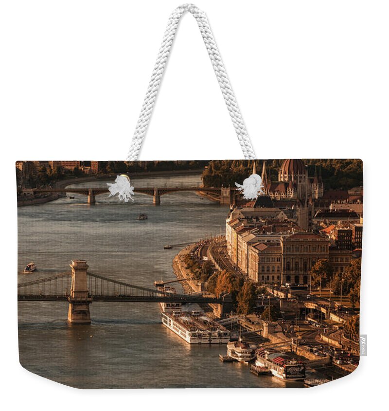Urban Weekender Tote Bag featuring the photograph Budapest in the morning sun by Jaroslaw Blaminsky