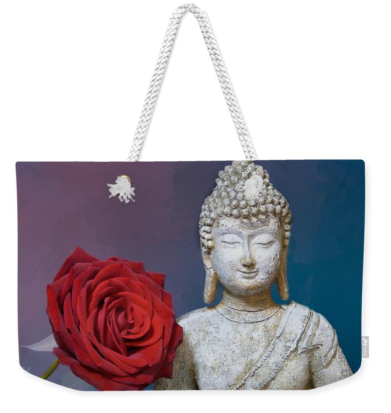 Buddha Weekender Tote Bag featuring the photograph Buddha and Rose by Pete Trenholm