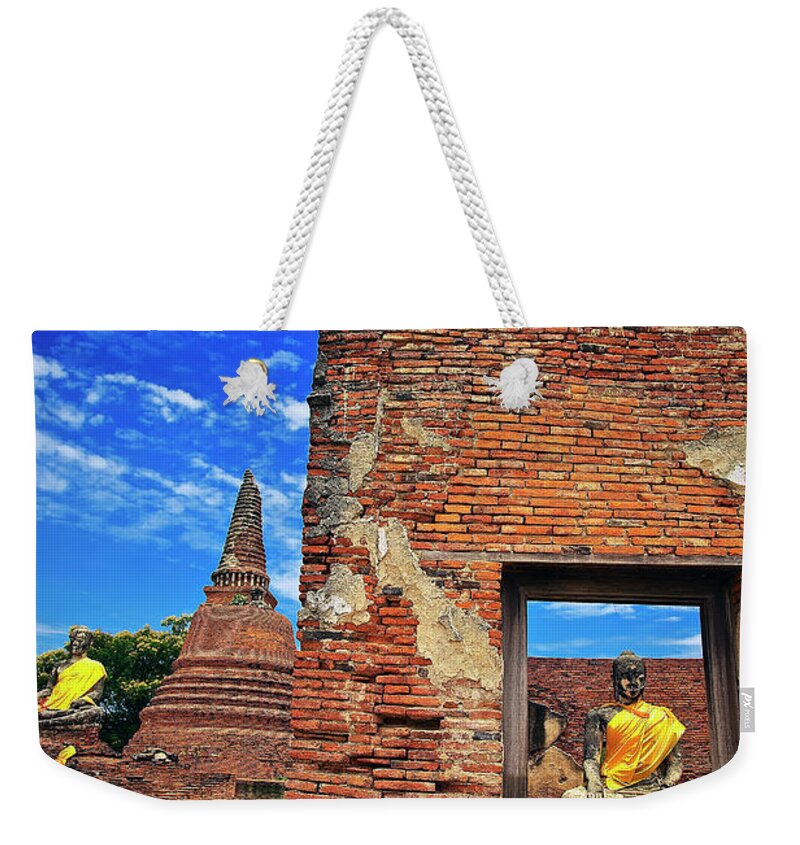 Southeast Asia Weekender Tote Bag featuring the photograph Buddha Doorway at Wat Worachetha Ram In Ayutthaya, Thailand by Sam Antonio