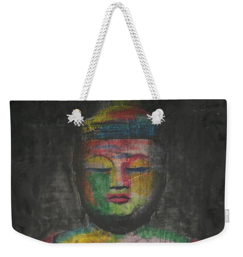 Buddha Weekender Tote Bag featuring the painting Buddha Encaustic Painting by Edward Fielding