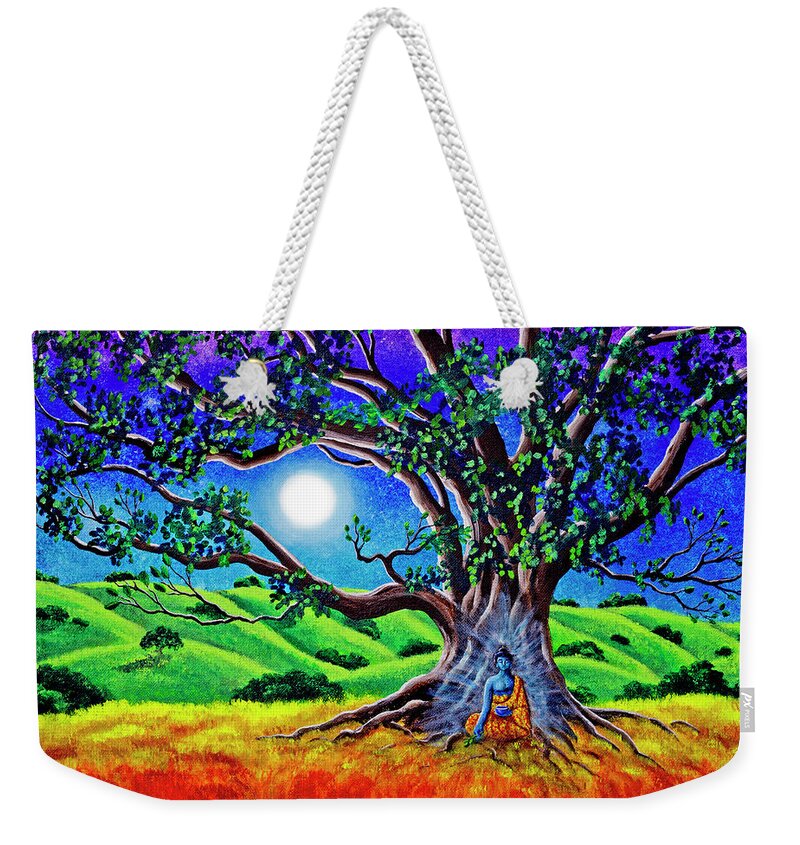 Rainbow Weekender Tote Bag featuring the painting Buddha Healing the Earth by Laura Iverson
