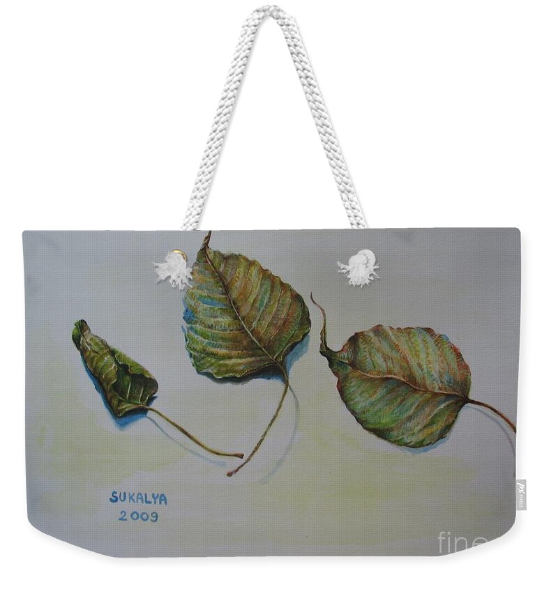 Buddha Weekender Tote Bag featuring the painting Buddha Leaf 1 by Sukalya Chearanantana