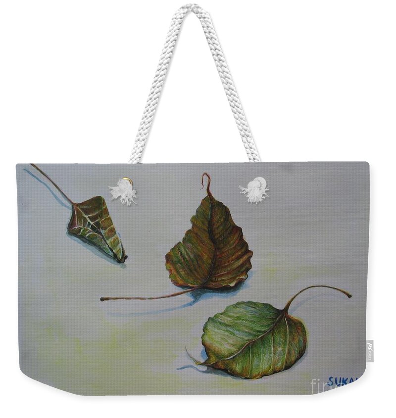 Acrylic Weekender Tote Bag featuring the painting Buddha Leaf 3 by Sukalya Chearanantana