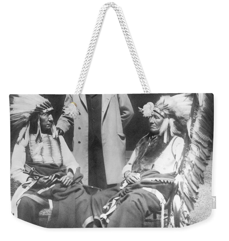 Buffalo Bill Weekender Tote Bag featuring the photograph Buffalo Bill with Red Cloud and American Horse by David Frances Barry