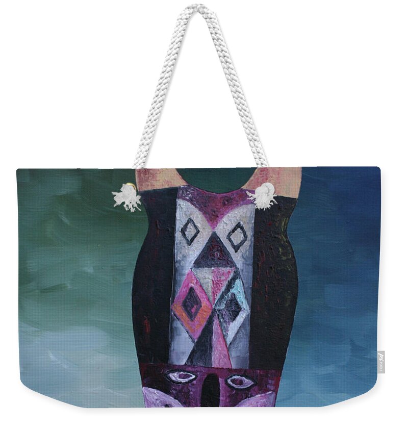 Buffalo Mask Weekender Tote Bag featuring the painting Buffalo Mask by Obi-Tabot Tabe