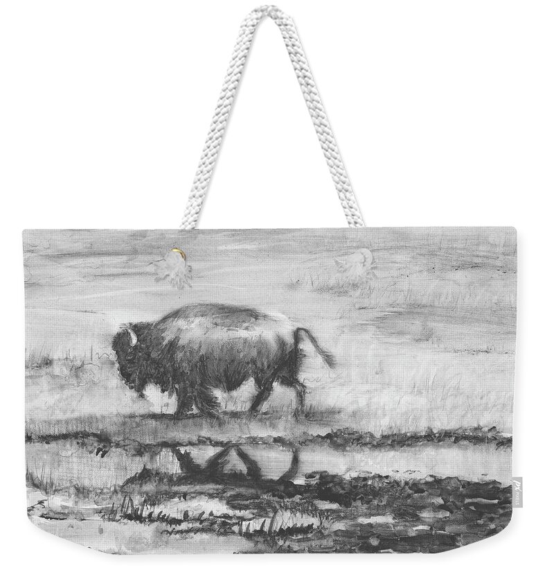 Buffalo Weekender Tote Bag featuring the painting Buffalo Reflection by Sheila Johns