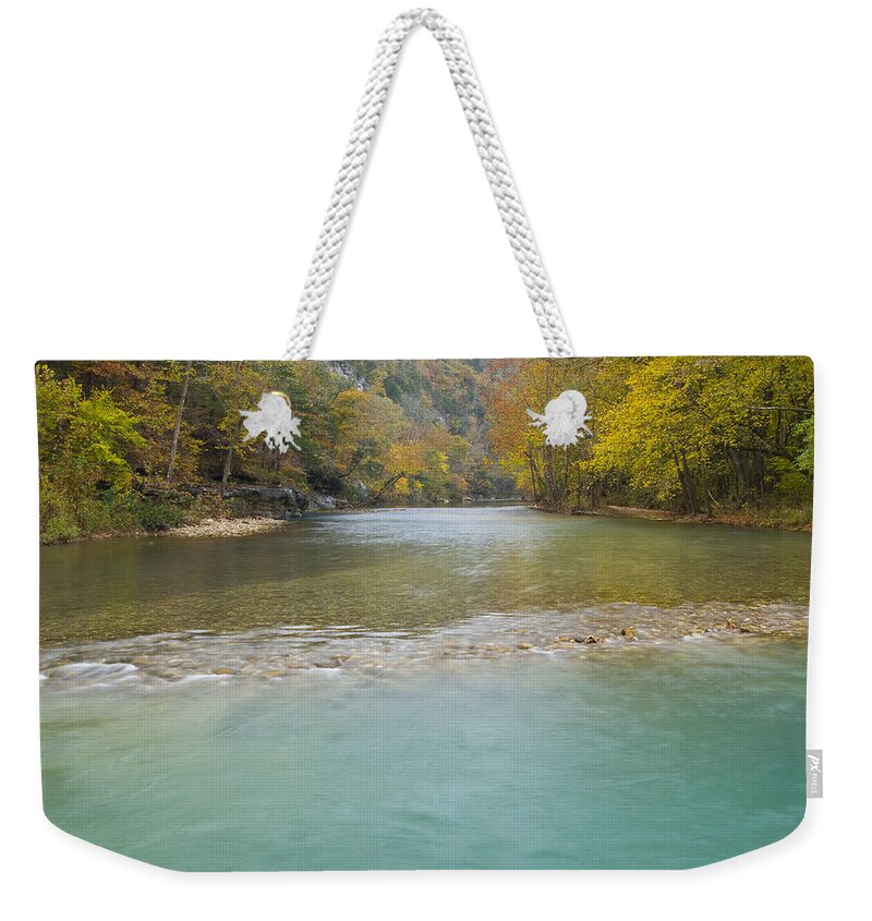 Stream River Scenic Nature Water Fall Buffalo River Buffalo Arkansas Weekender Tote Bag featuring the photograph Buffalo River - 4589 by Jerry Owens