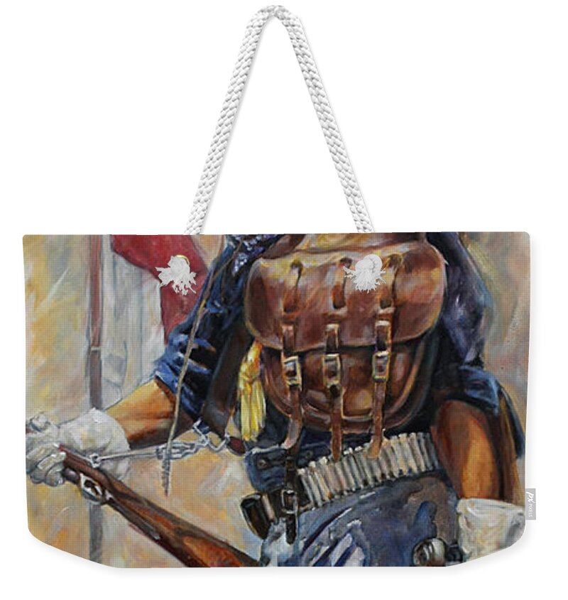 Buffalo Soldier Weekender Tote Bag featuring the painting Buffalo Soldier Outfitted by Harvie Brown