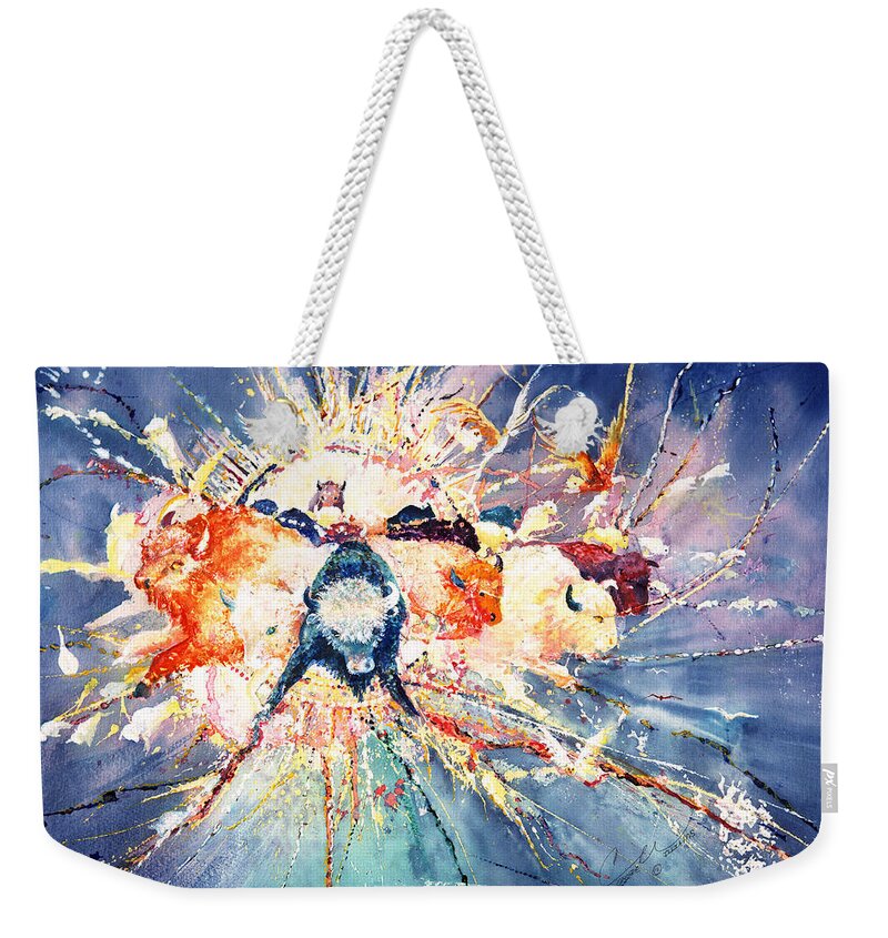 Buffalo Weekender Tote Bag featuring the painting Buffalo Spirits by Connie Williams