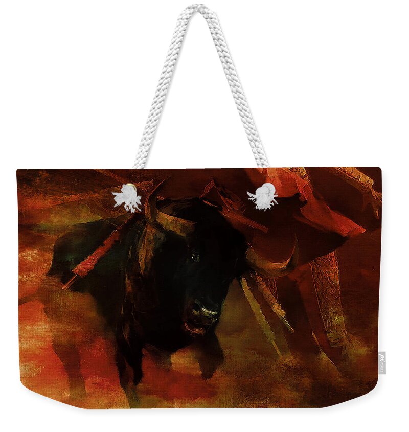 Buffalo Weekender Tote Bag featuring the painting Bull Fightiing 67U by Gull G