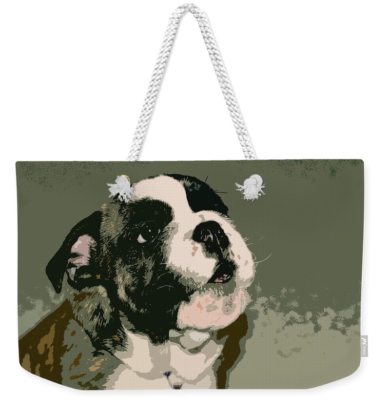 English Bulldog Weekender Tote Bag featuring the photograph Bulldog Puppy by Geoff Jewett