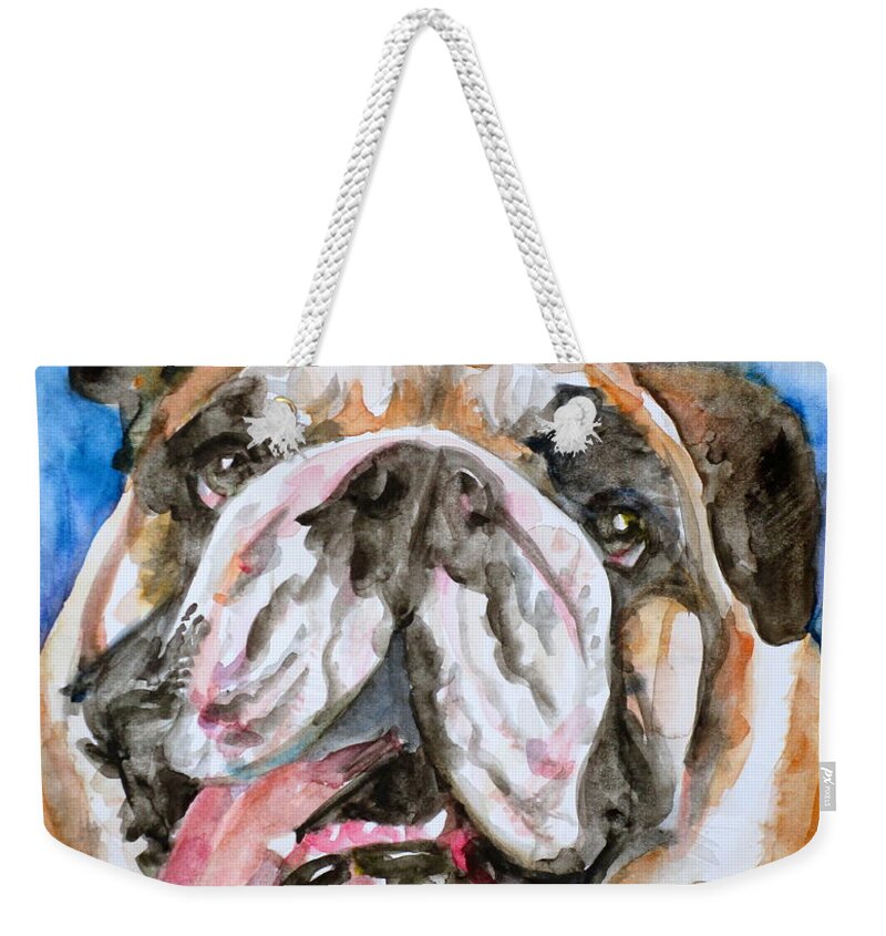 Bulldog Weekender Tote Bag featuring the painting BULLDOG - watercolor portrait.3 by Fabrizio Cassetta