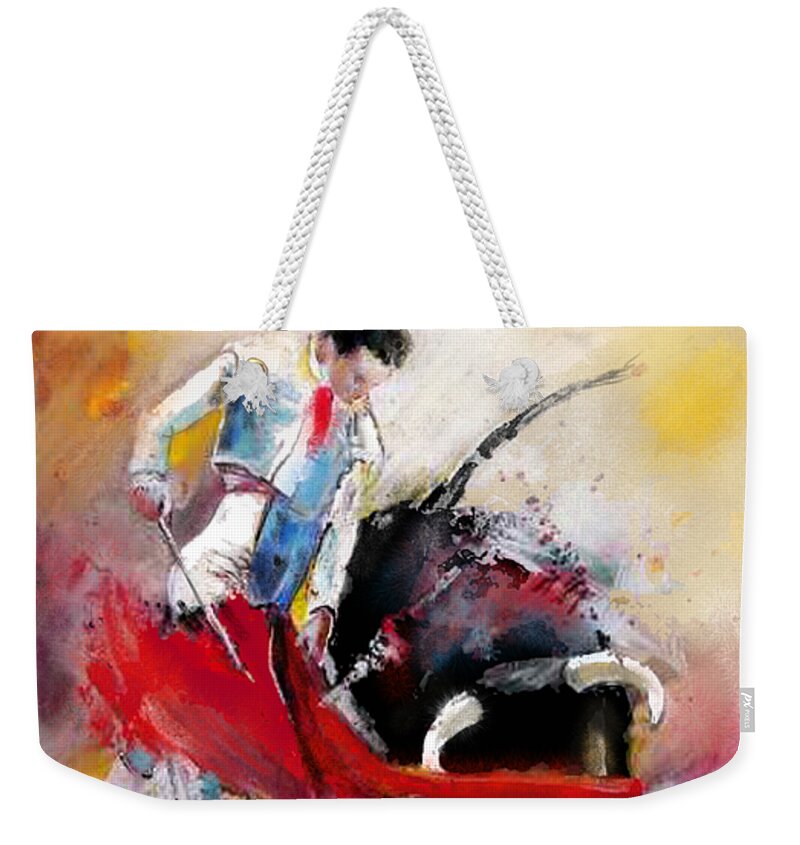Bullfight Weekender Tote Bag featuring the painting Bullfight 73 by Miki De Goodaboom