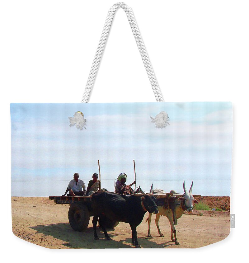 India Weekender Tote Bag featuring the photograph Bullock Cart near Dhone, Andhra Pradesh, India by Iqbal Misentropy