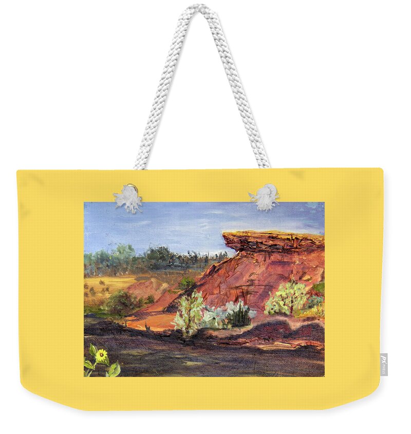 Sunflower Weekender Tote Bag featuring the painting Bullock Reservoir by Nila Jane Autry