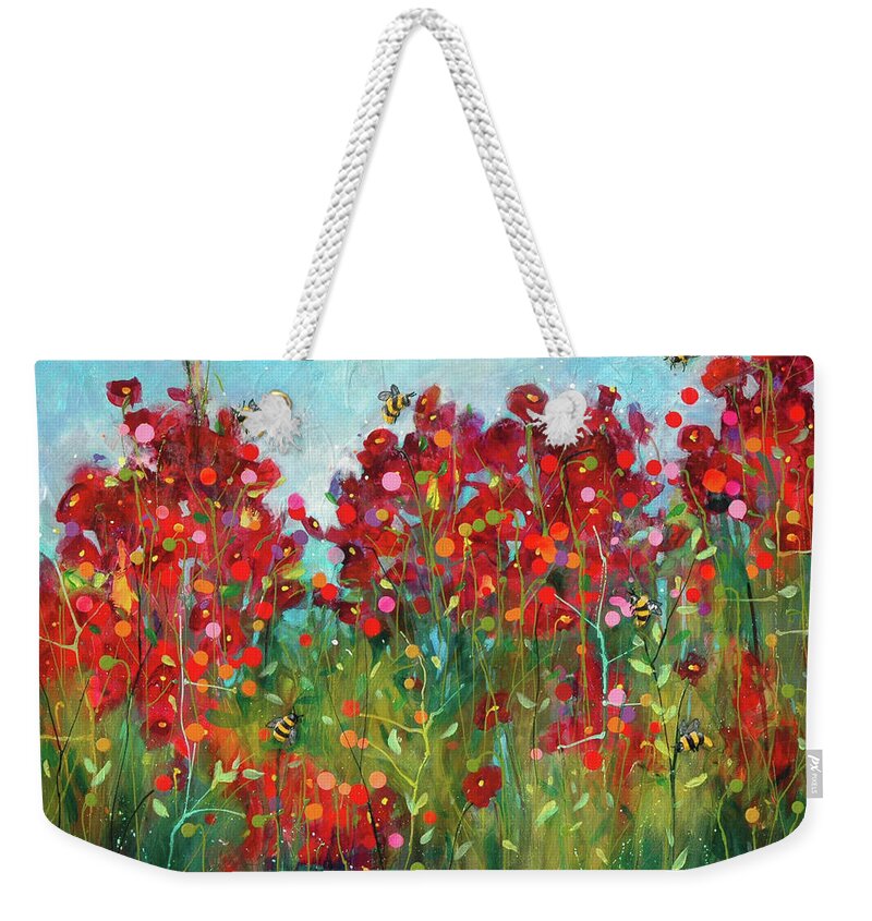 Artwork Weekender Tote Bag featuring the painting Bumblebees and Poppies by Cynthia Westbrook