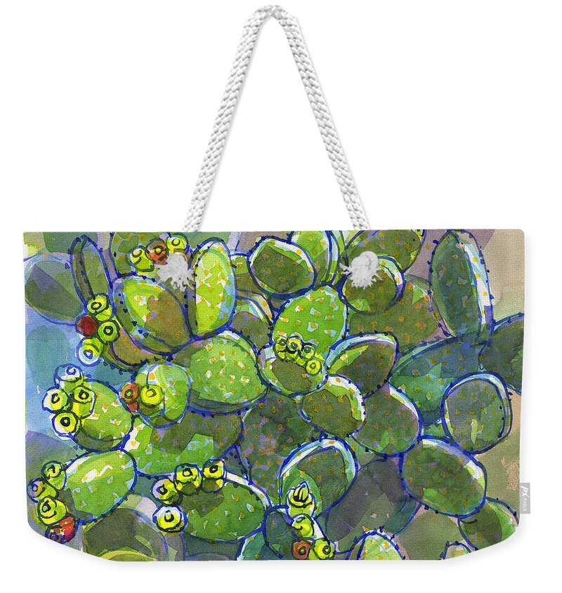 Plant Weekender Tote Bag featuring the painting Bunny Ear Cactus by Judith Kunzle