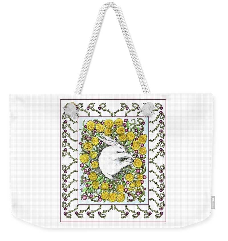 Lise Winne Weekender Tote Bag featuring the mixed media Bunny Nest of Yellow Roses and Blueberries by Lise Winne