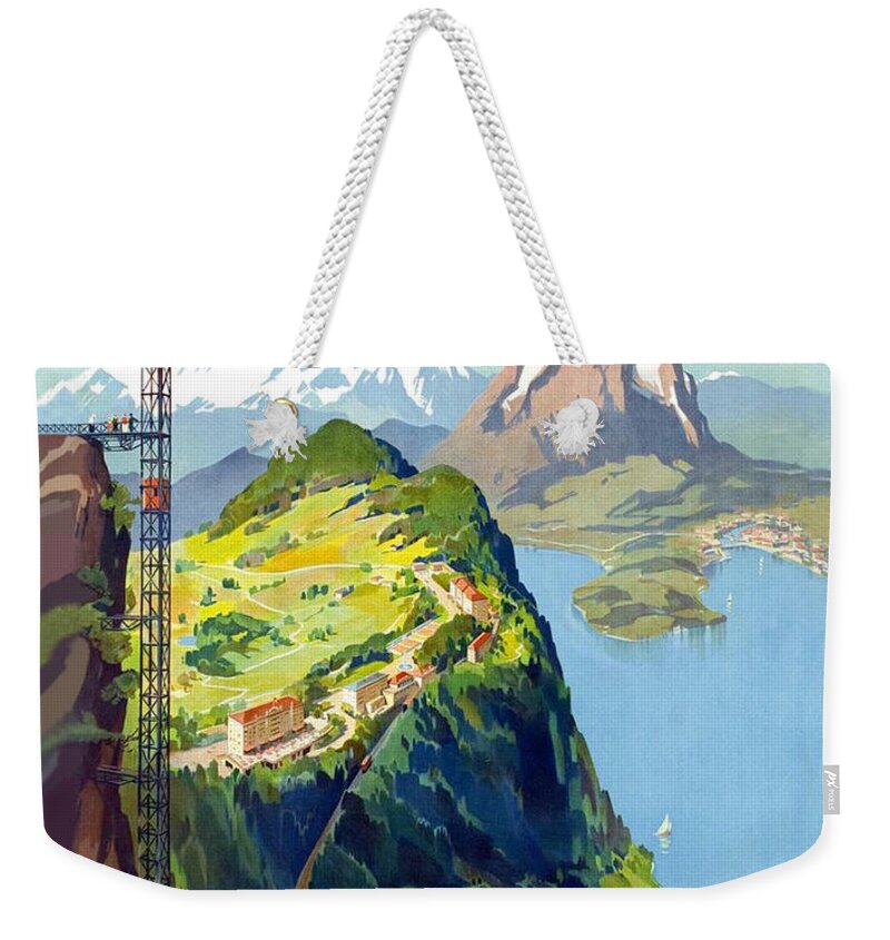 Burgenstock Weekender Tote Bag featuring the painting Burgenstock and Lucerne, Switzerland by Long Shot