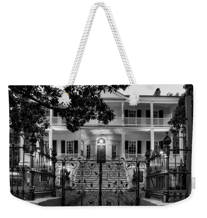 Burgwin Wright House Weekender Tote Bag featuring the photograph Burgwin Wright House in Black and White by Greg and Chrystal Mimbs