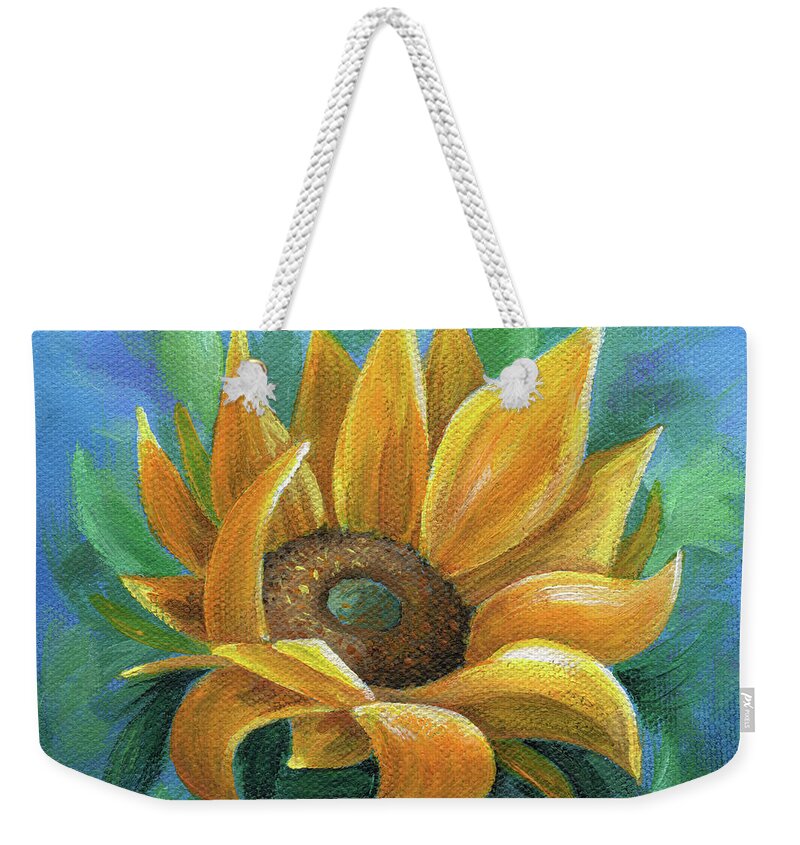 Sunflower Weekender Tote Bag featuring the painting Burst of Sunshine by Annie Troe