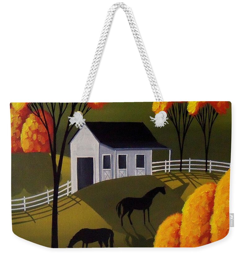 Art Weekender Tote Bag featuring the painting Bursting gold - horse country barn landscape by Debbie Criswell