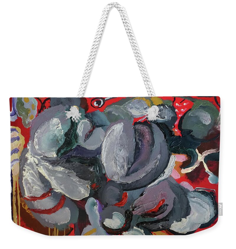 Abstract Weekender Tote Bag featuring the painting Bursting by Peregrine Roskilly