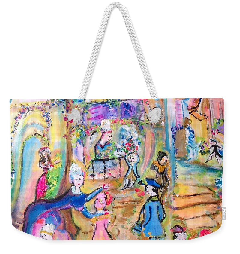 Square Weekender Tote Bag featuring the painting Bustling square by Judith Desrosiers